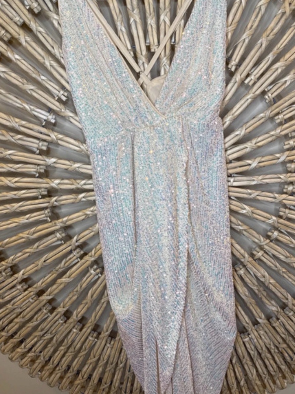 MABLE Champagne Sequin Spaghetti Strap Dress